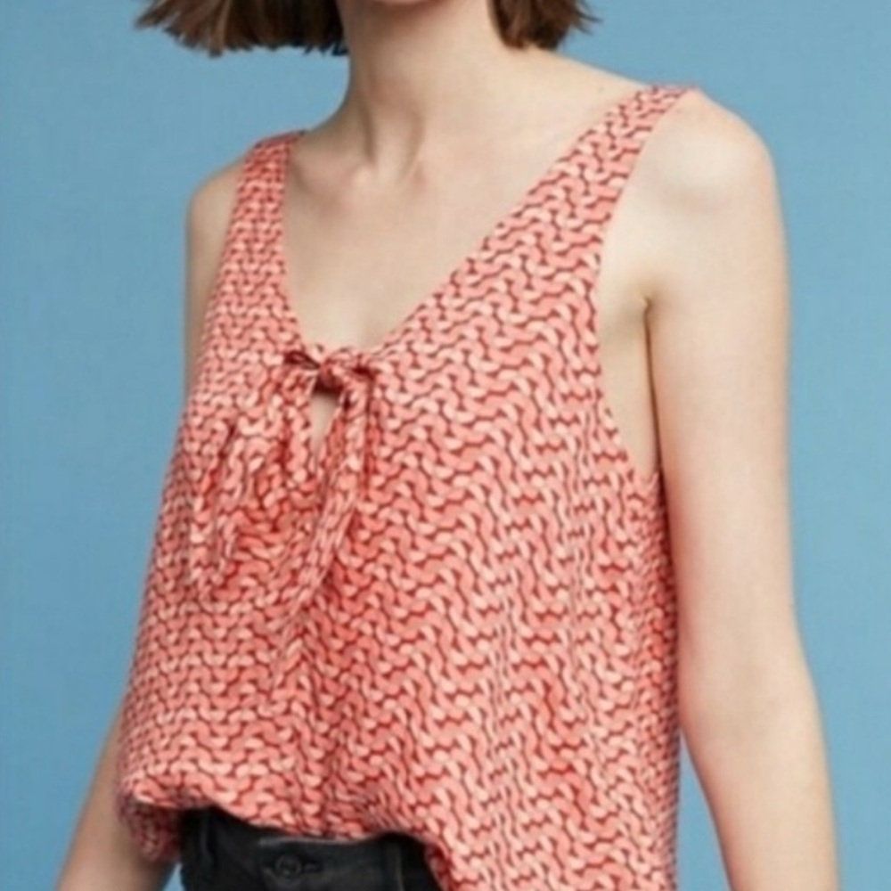 Anthropologie Coral and White Patterned Tank Top